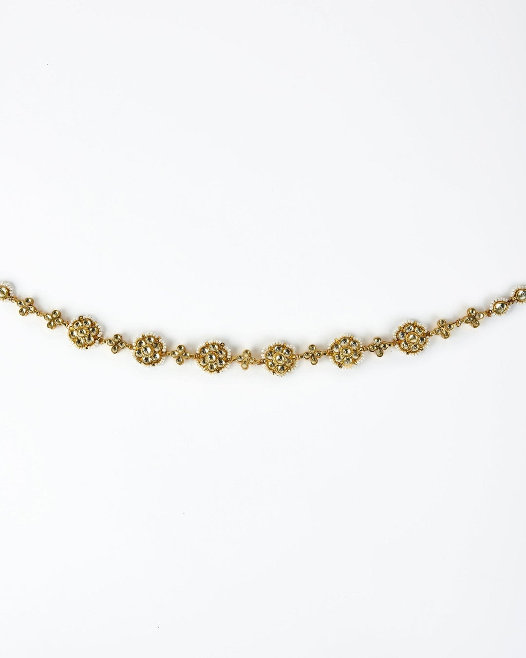 Gold Plated Floral White Crystal And Kundan Matha Patti Vivinia by Vidhi Mehra - Fabilicious Fashion
