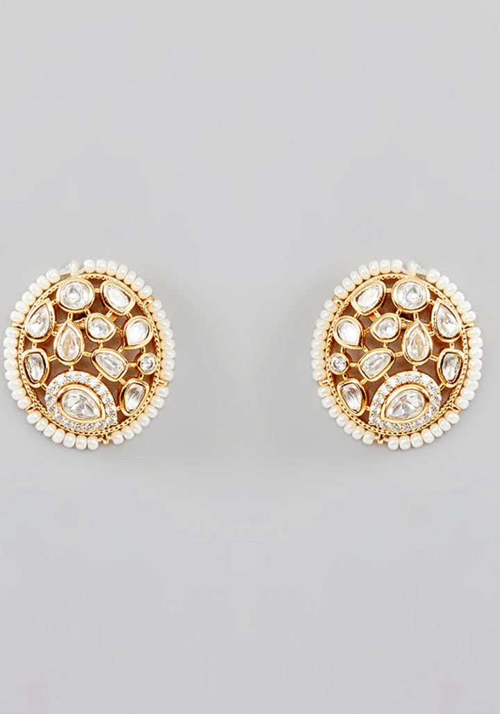 Gold Plated Geometric Pattern Kundan Choker Necklace Set Zevar by Geeta - Fabilicious Fashion