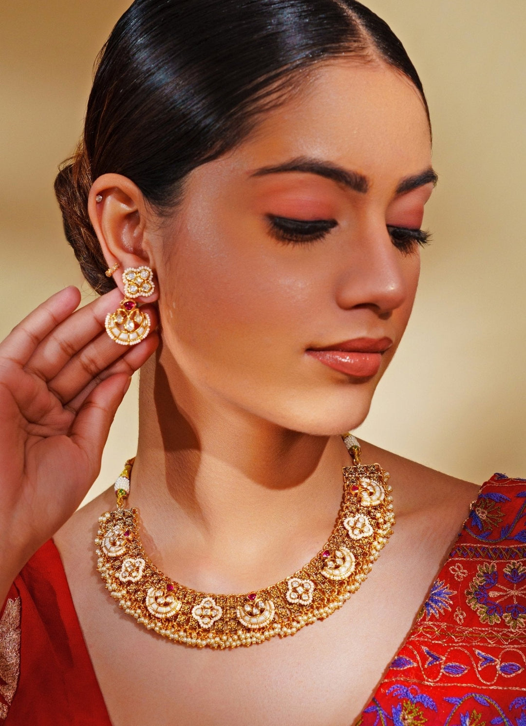 Gold Plated Green And Kundan Necklace Set Zevar by Geeta - Fabilicious Fashion