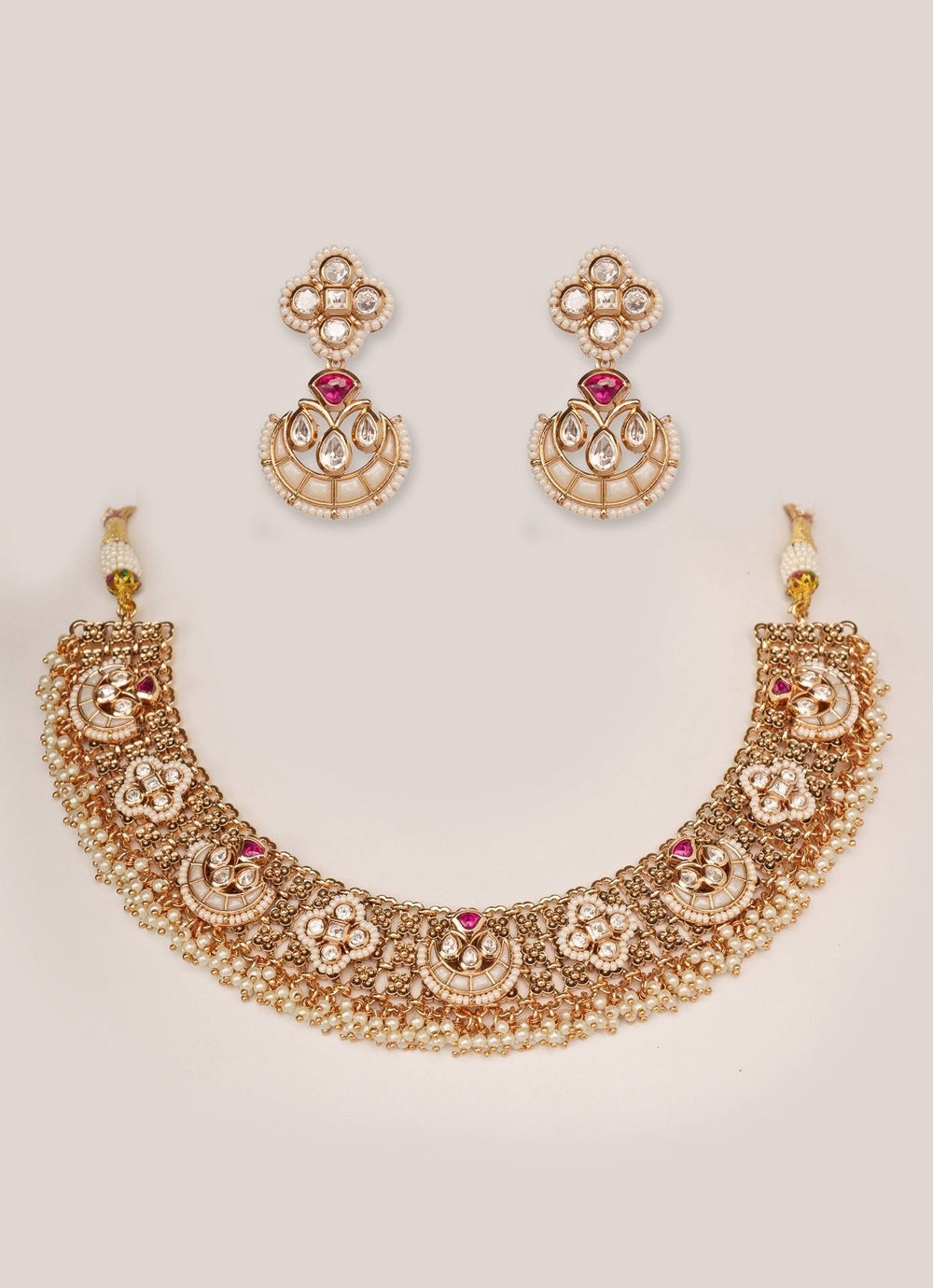 Gold Plated Green And Kundan Necklace Set Zevar by Geeta - Fabilicious Fashion