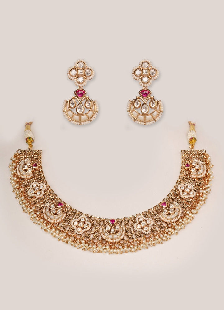 Gold Plated Green And Kundan Necklace Set Zevar by Geeta - Fabilicious Fashion