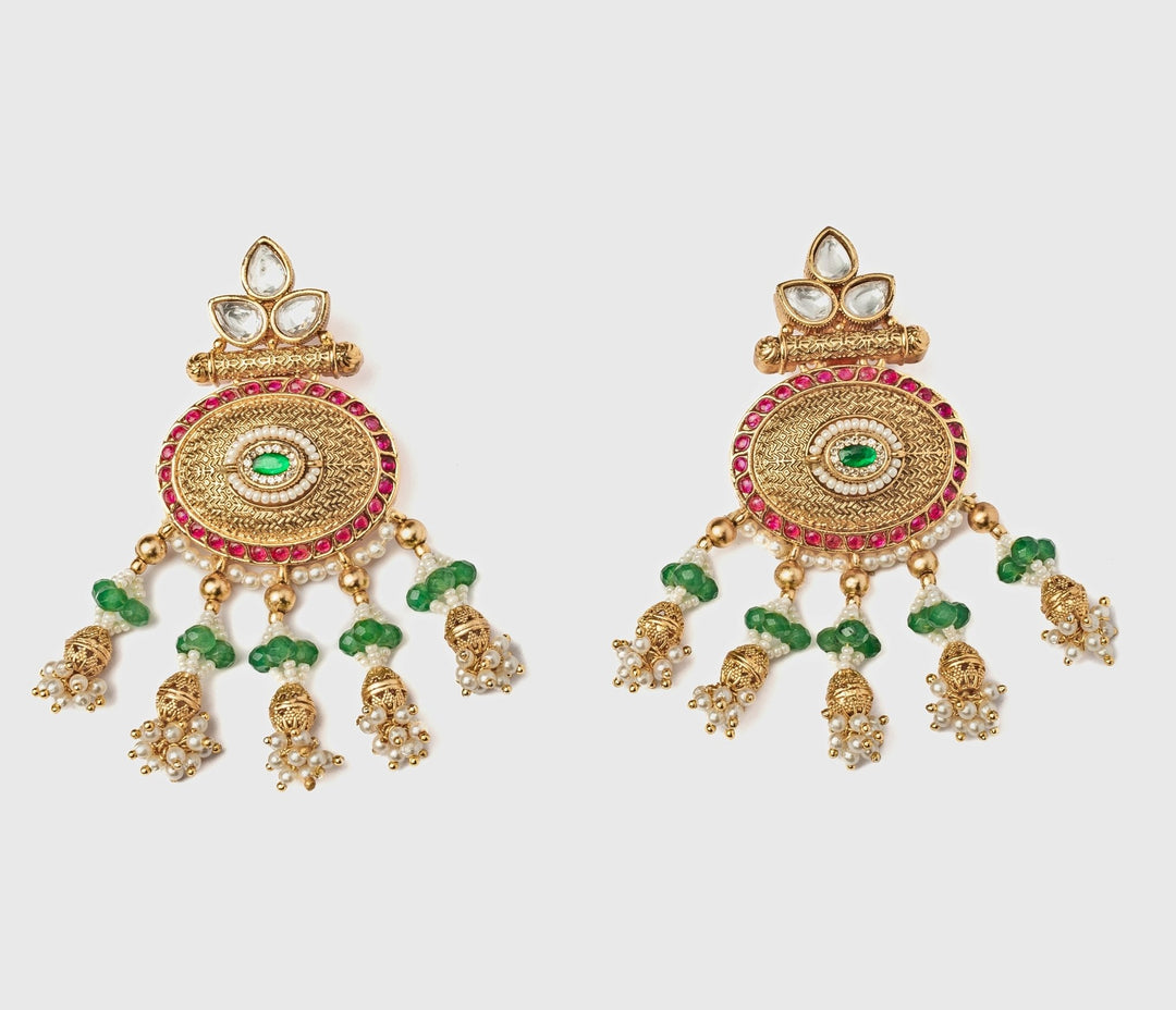 Gold Plated Green And Pearl Chandbali Earrings Vivinia by Vidhi Mehra - Fabilicious Fashion