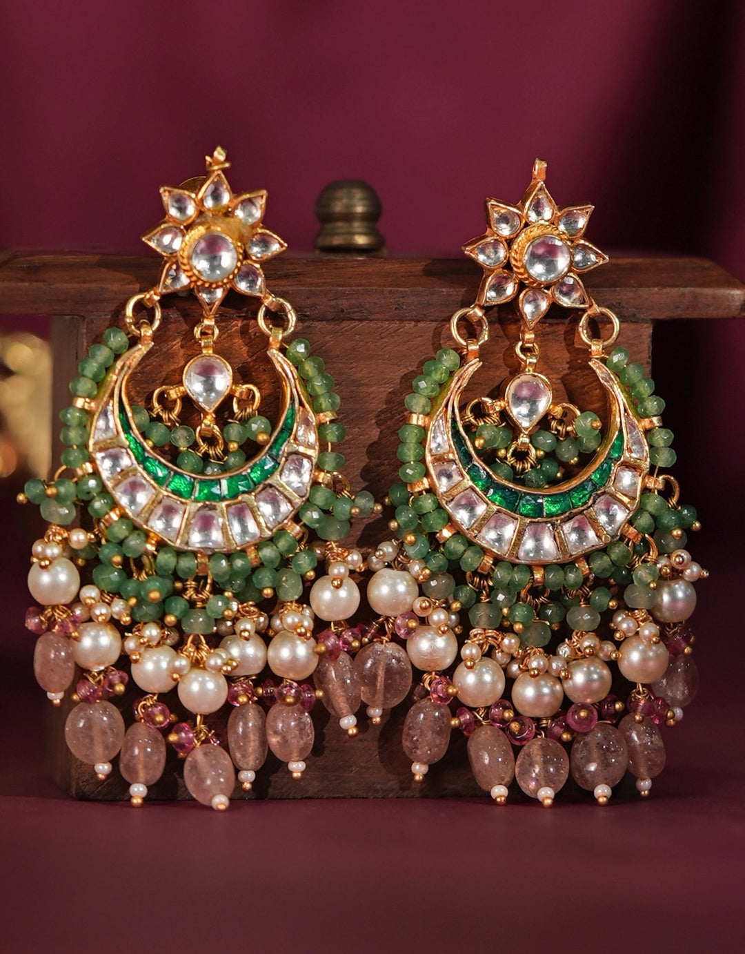 Gold Plated Green And Pink Studded Choker Necklace Set Kalyani Indian Jewelry - Fabilicious Fashion