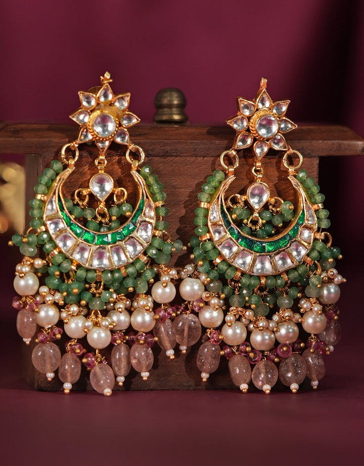 Gold Plated Green And Pink Studded Choker Necklace Set Kalyani Indian Jewelry - Fabilicious Fashion