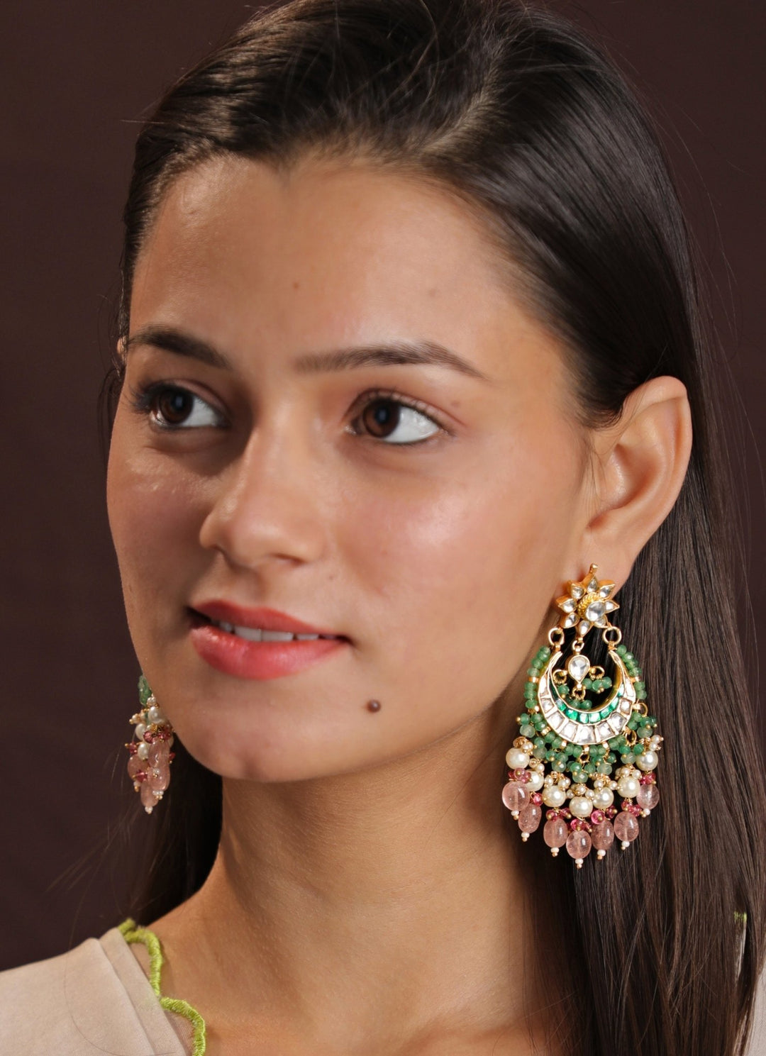 Gold Plated Green And Pink Studded Choker Necklace Set Kalyani Indian Jewelry - Fabilicious Fashion