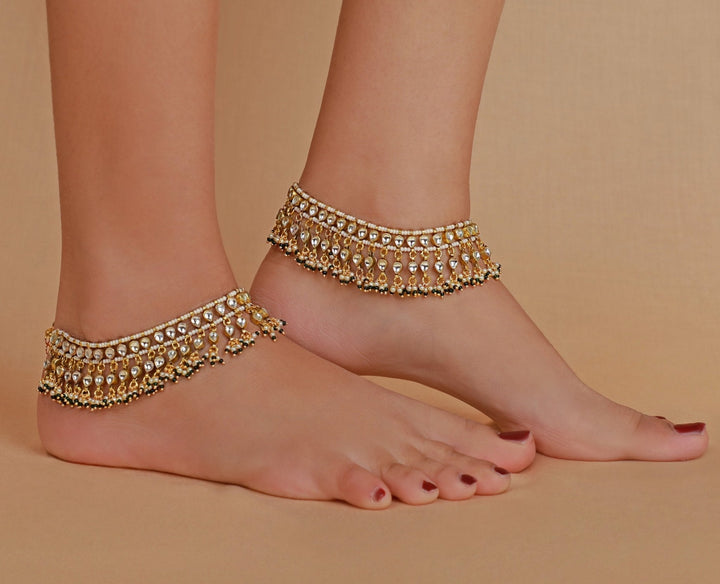 Gold Plated Green And White Payals Kalyani Indian Jewelry - Fabilicious Fashion