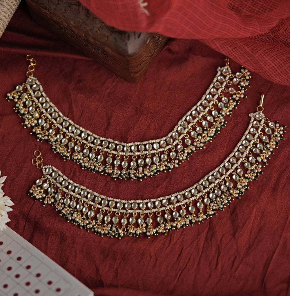 Gold Plated Green And White Payals Kalyani Indian Jewelry - Fabilicious Fashion