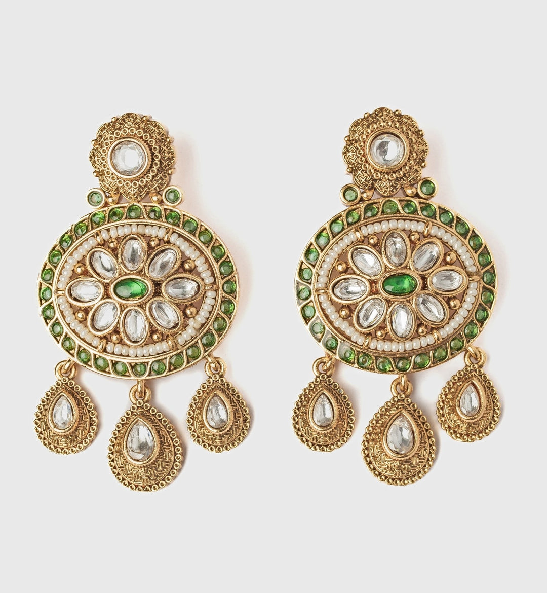 Gold Plated Green And White Stone Chandbali Earrings Vivinia by Vidhi Mehra - Fabilicious Fashion