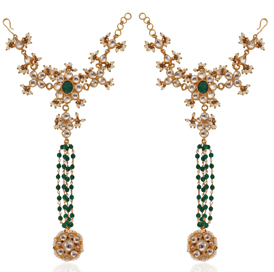 Gold Plated Green and White Stone Hathphool Riana by Shikha Jindal - Fabilicious Fashion