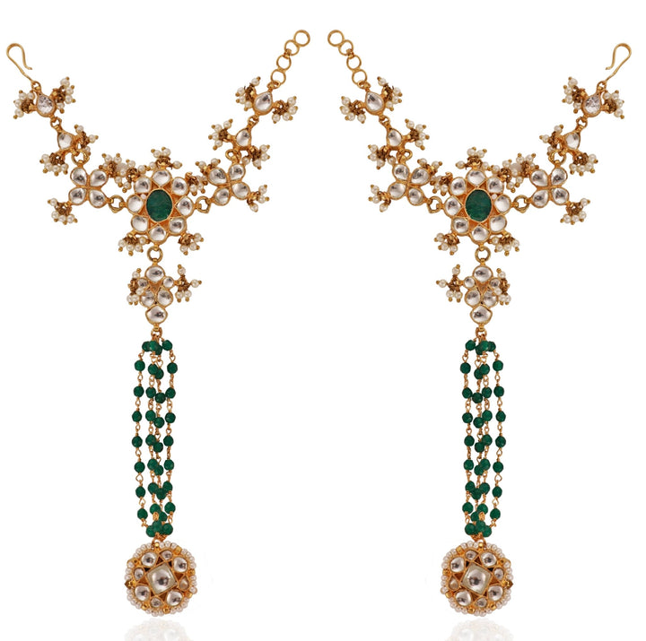 Gold Plated Green and White Stone Hathphool Riana by Shikha Jindal - Fabilicious Fashion