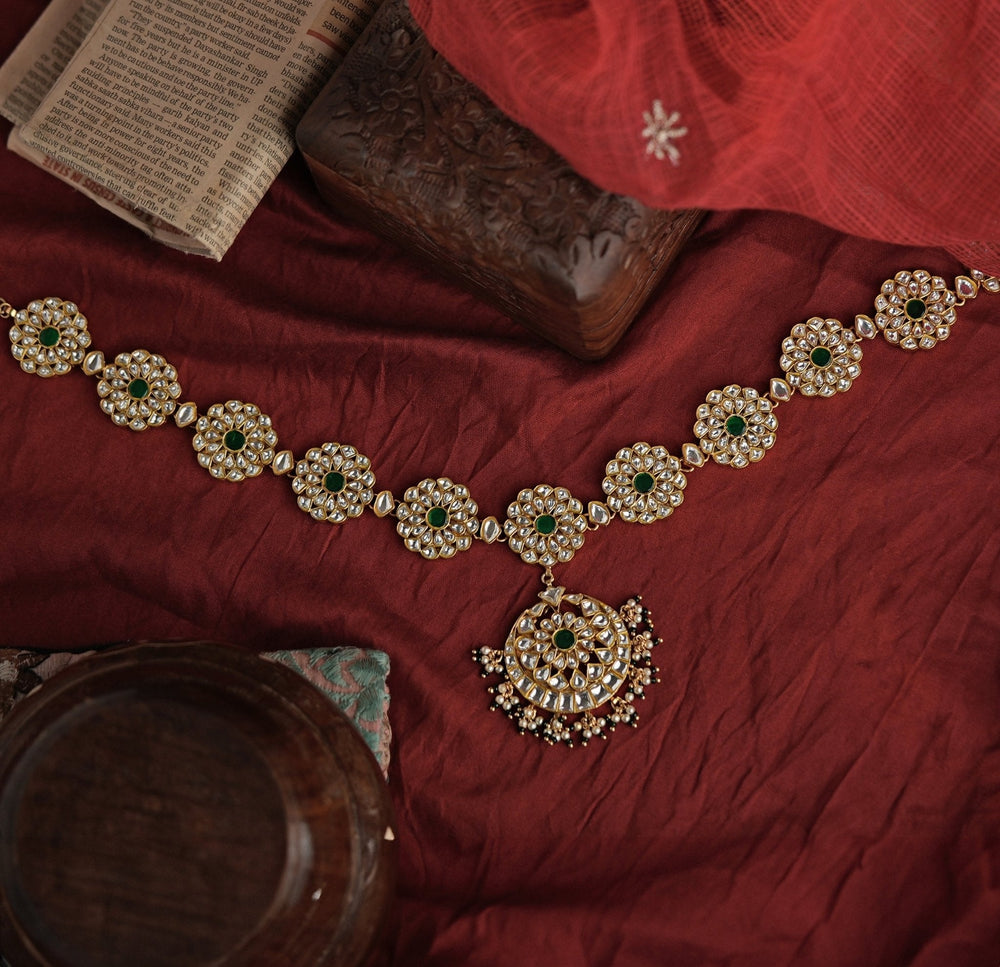 Gold Plated Green And White Stone Mathapatti Kalyani Indian Jewelry - Fabilicious Fashion