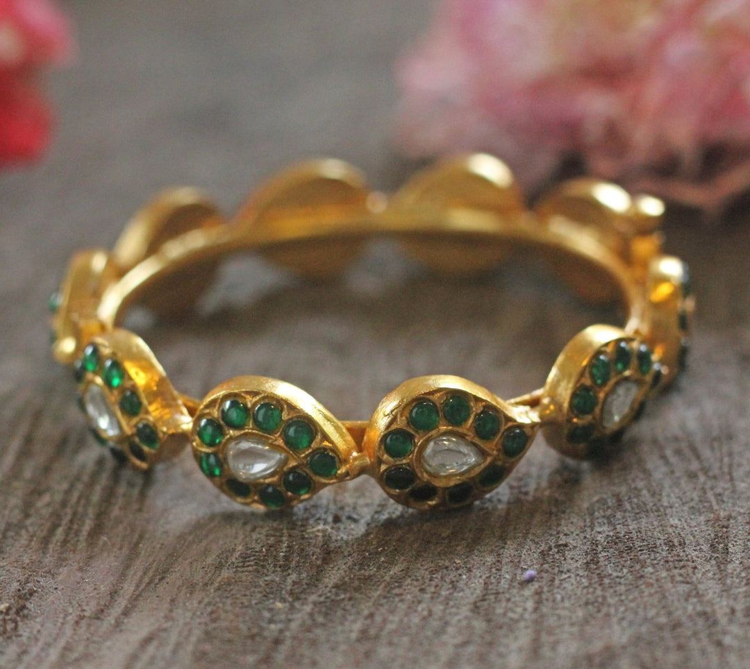 Gold Plated Green And White Studded Bangle Kalyani Indian Jewelry - Fabilicious Fashion