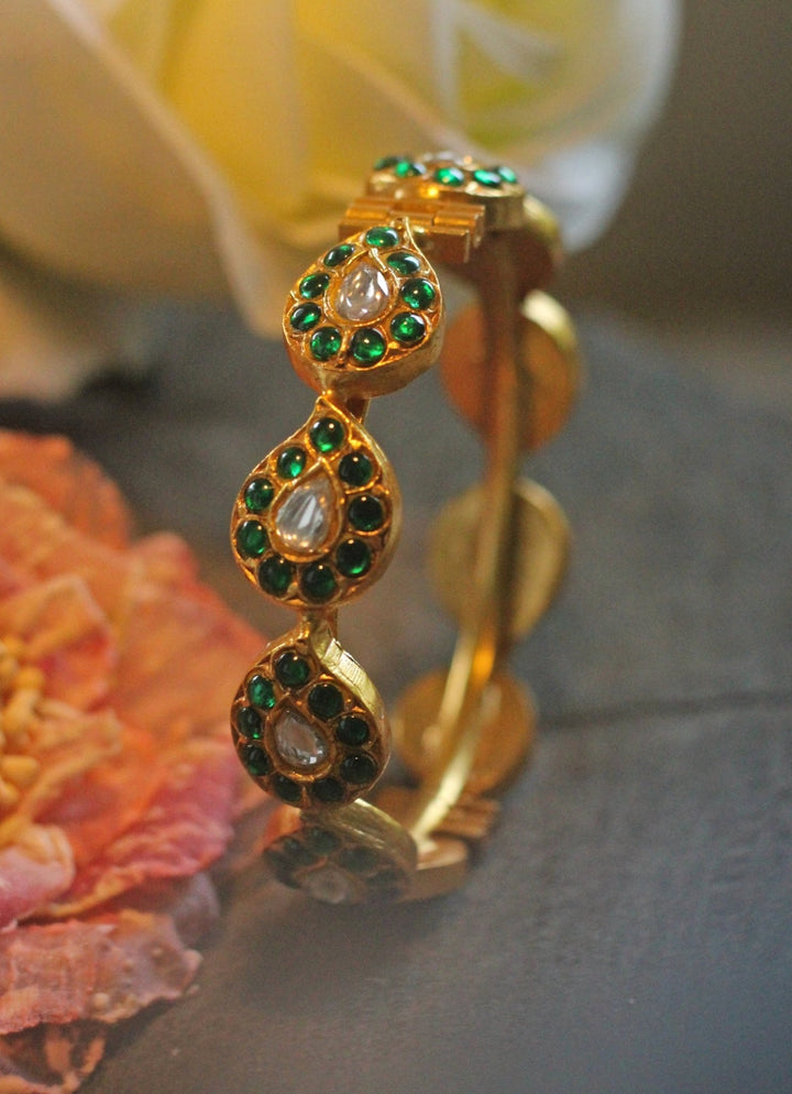 Gold Plated Green And White Studded Bangle Kalyani Indian Jewelry - Fabilicious Fashion