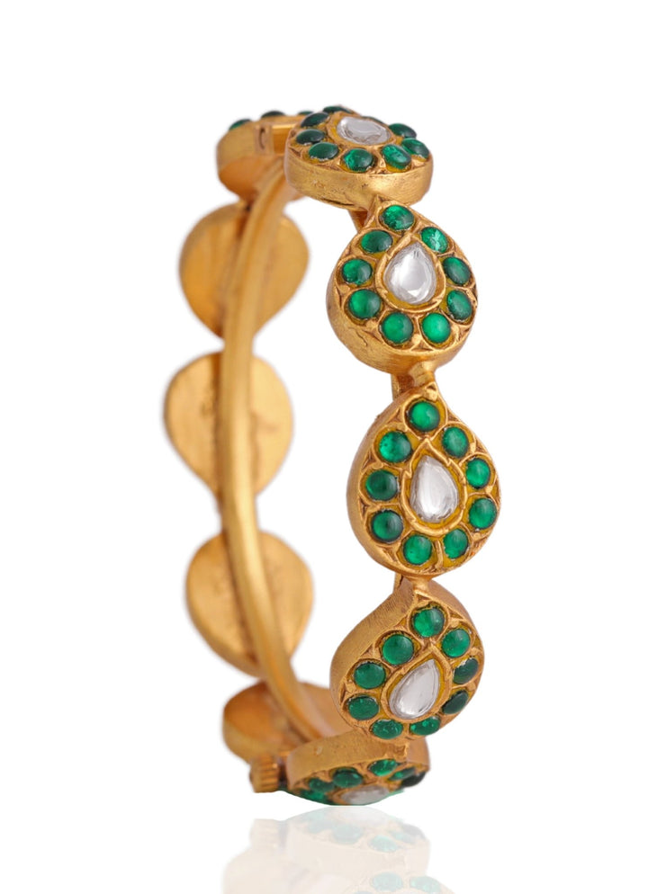Gold Plated Green And White Studded Bangle Kalyani Indian Jewelry - Fabilicious Fashion