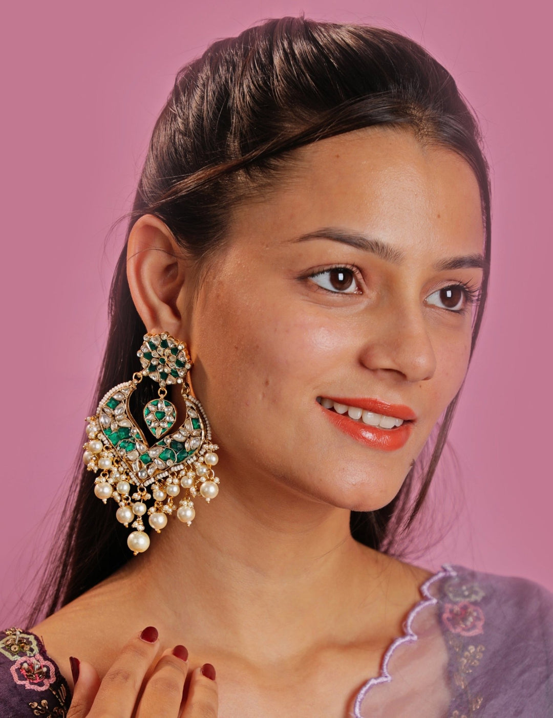 Gold Plated Green And White Studded Necklace Set With Pearl Drop Kalyani Indian Jewelry - Fabilicious Fashion