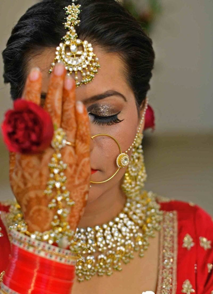 Gold Plated Green Beaded Haathphool Riana Jewellery - Fabilicious Fashion