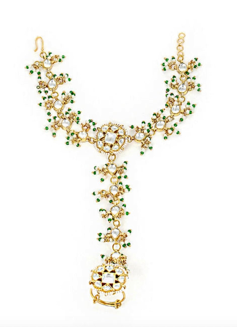 Gold Plated Green Beaded Haathphool Riana Jewellery - Fabilicious Fashion