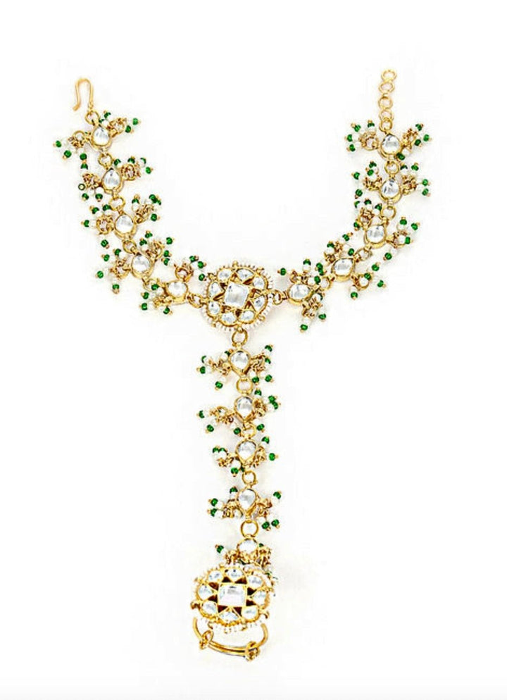 Gold Plated Green Beaded Haathphool Riana Jewellery - Fabilicious Fashion