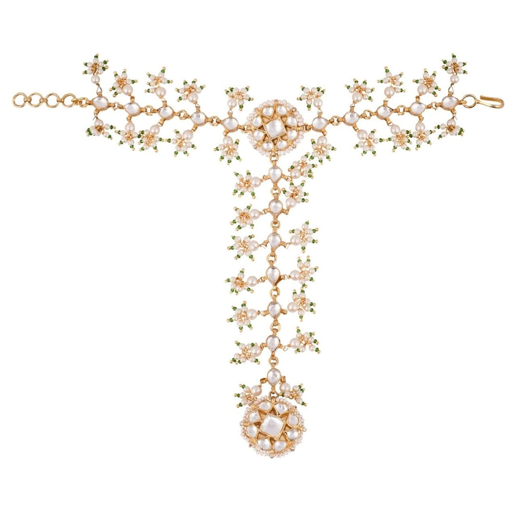 Gold Plated Green Beaded Haathphool Riana Jewellery - Fabilicious Fashion