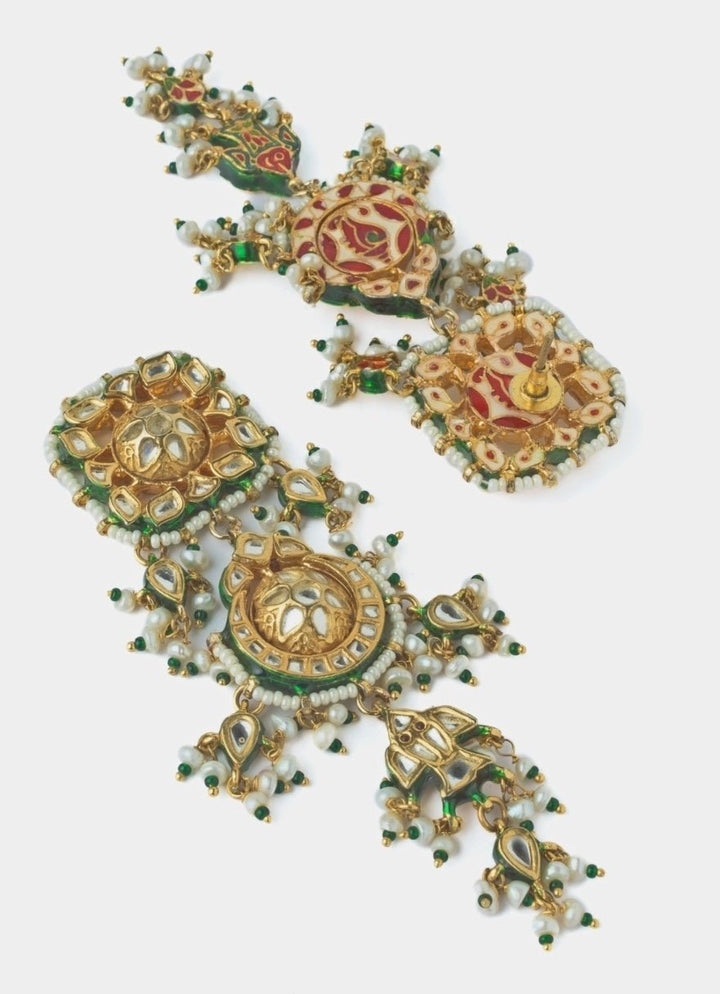 Gold Plated Green Beaded Kundan Necklace Set Vivinia by Vidhi Mehra - Fabilicious Fashion