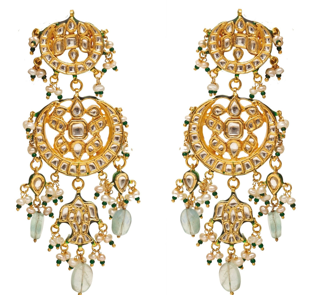 Gold Plated Green Beaded Kundan Polki Earrings Vivinia by Vidhi Mehra - Fabilicious Fashion