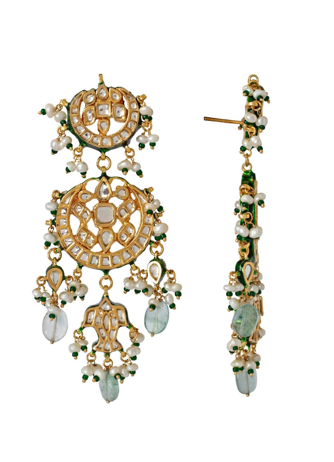 Gold Plated Green Beaded Kundan Polki Earrings Vivinia by Vidhi Mehra - Fabilicious Fashion