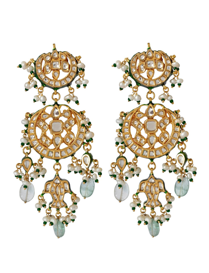Gold Plated Green Beaded Kundan Polki Earrings Vivinia by Vidhi Mehra - Fabilicious Fashion