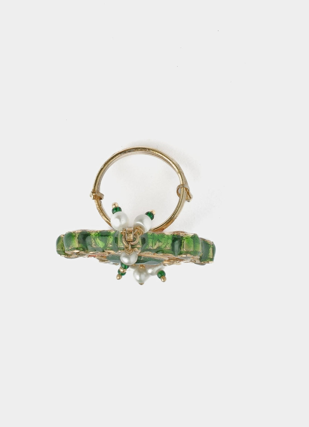 Gold Plated Green Beaded Kundan Ring Vivinia by Vidhi Mehra - Fabilicious Fashion