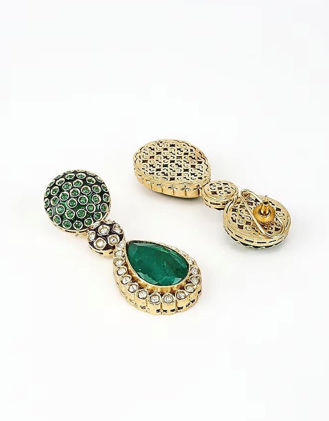 Gold Plated Green Drop Kundan Earrings Vivinia by Vidhi Mehra - Fabilicious Fashion