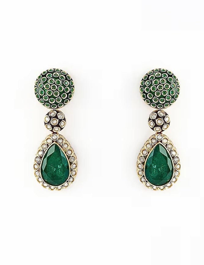 Gold Plated Green Drop Kundan Earrings Vivinia by Vidhi Mehra - Fabilicious Fashion