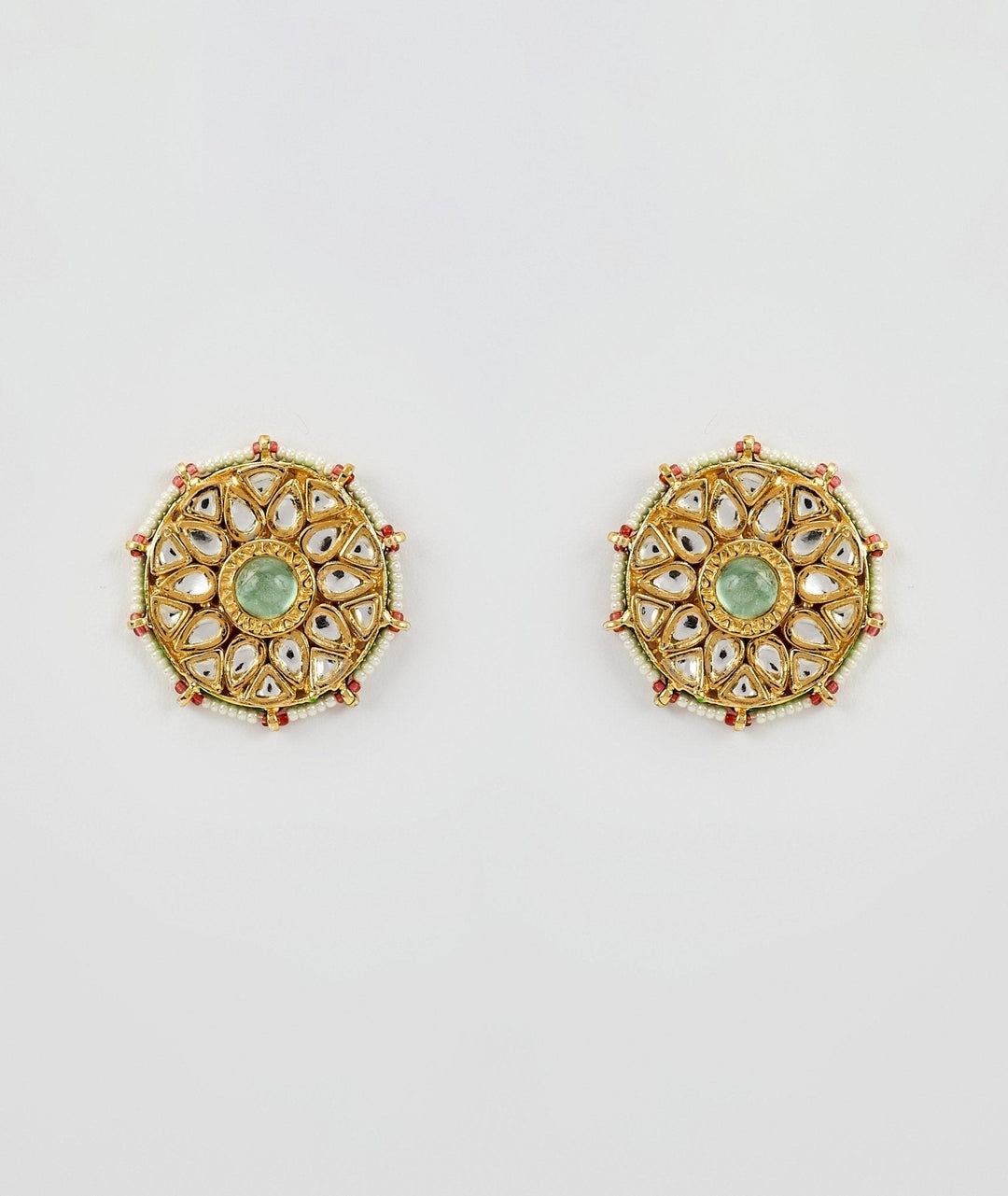 Gold Plated Green Emerald Kundan And Polki Stud Earrings Vivinia by Vidhi Mehra - Fabilicious Fashion