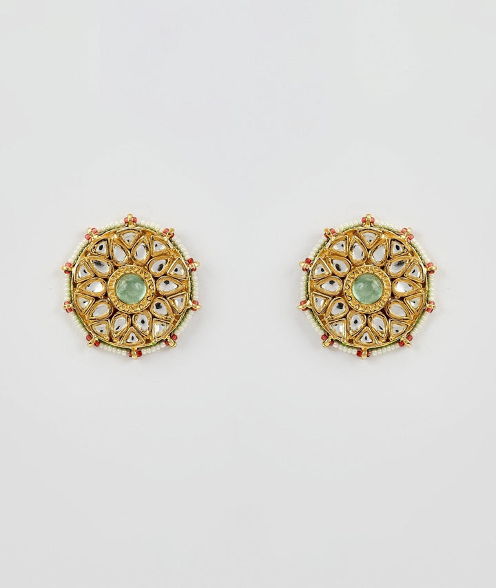 Gold Plated Green Emerald Kundan And Polki Stud Earrings Vivinia by Vidhi Mehra - Fabilicious Fashion