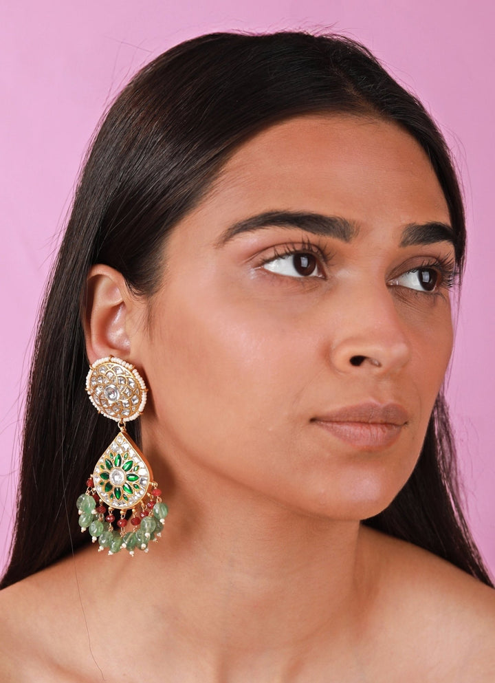 Gold Plated Green Jadtar Earrings Riana by Shikha Jindal - Fabilicious Fashion