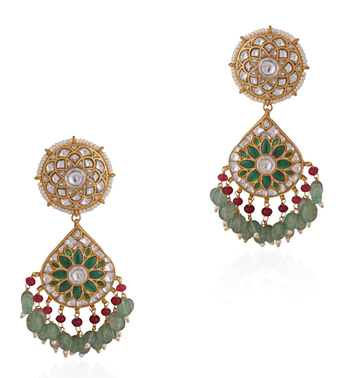 Gold Plated Green Jadtar Earrings Riana by Shikha Jindal - Fabilicious Fashion