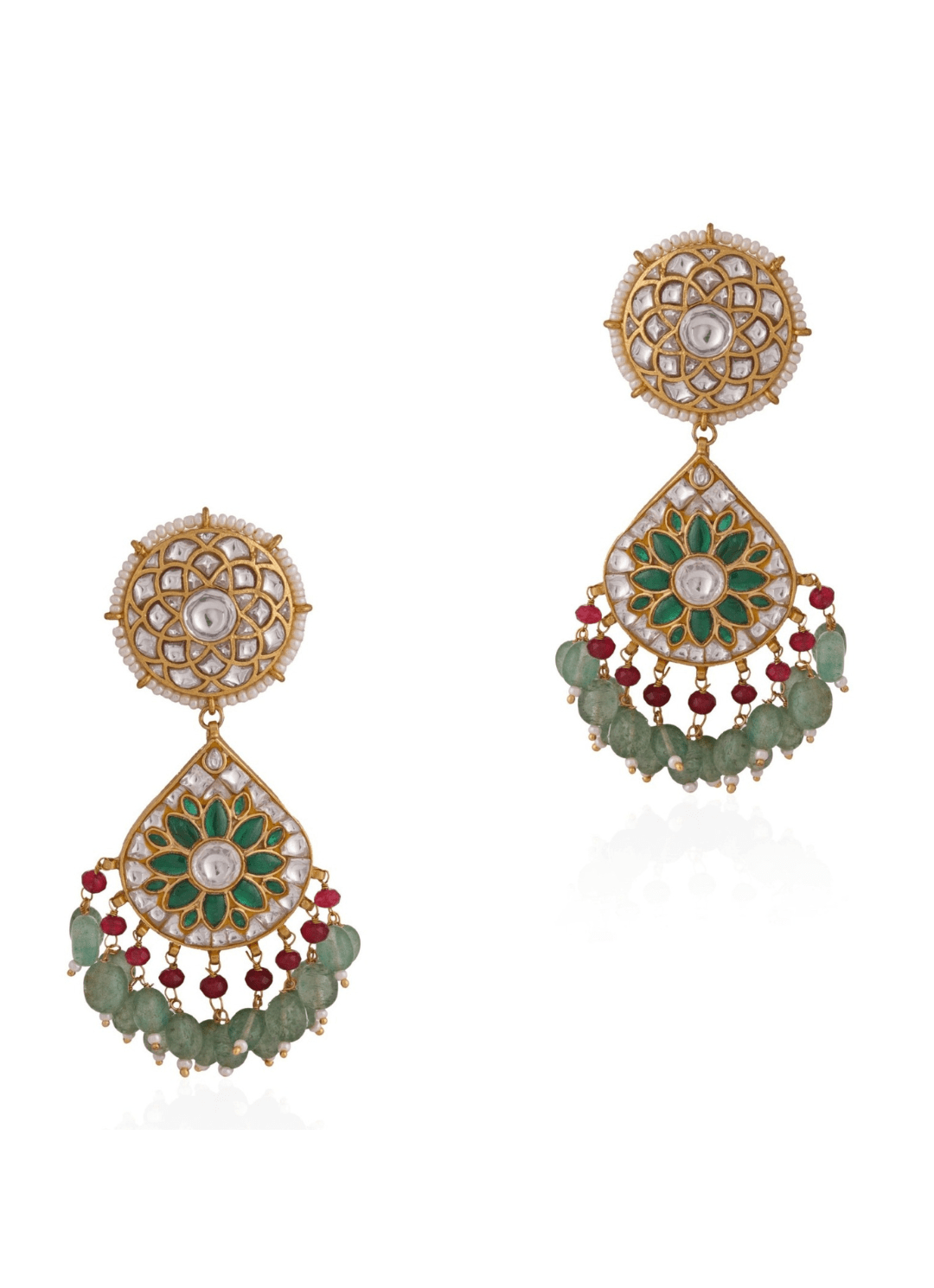 Gold Plated Green Jadtar Earrings Riana by Shikha Jindal - Fabilicious Fashion