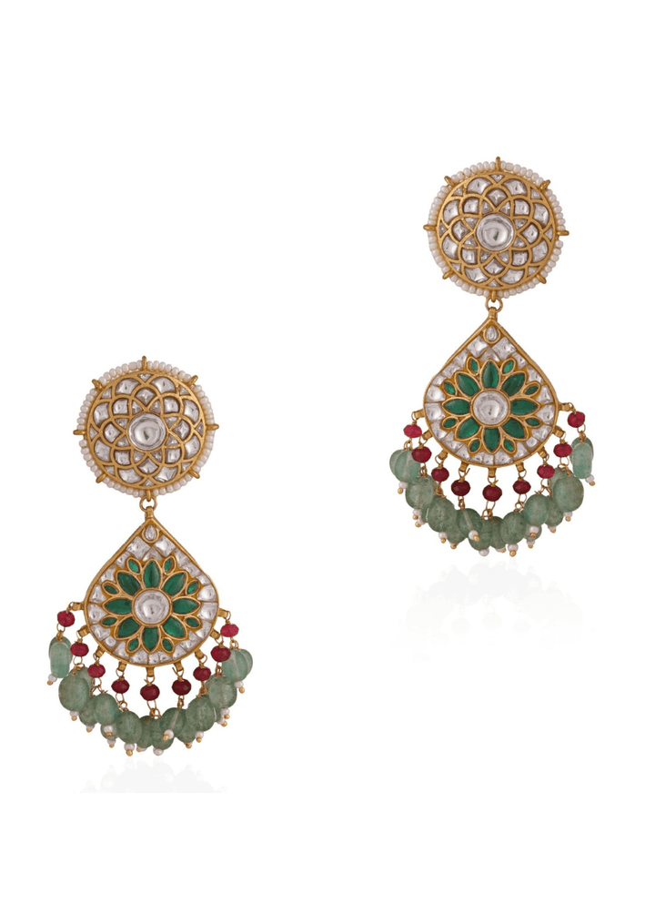 Gold Plated Green Jadtar Earrings Riana by Shikha Jindal - Fabilicious Fashion