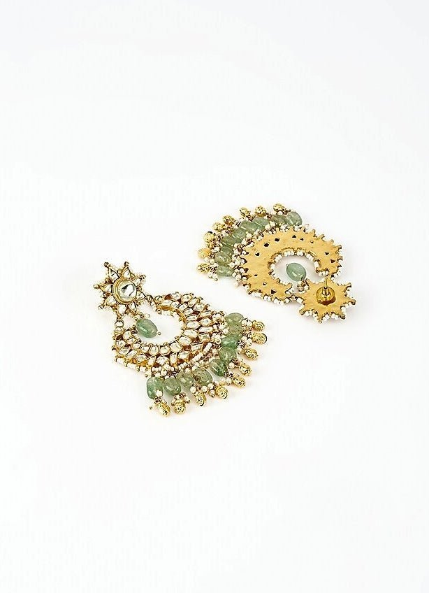Gold Plated Green Kundan And Pearl Chandbali Earrings Vivinia by Vidhi Mehra - Fabilicious Fashion