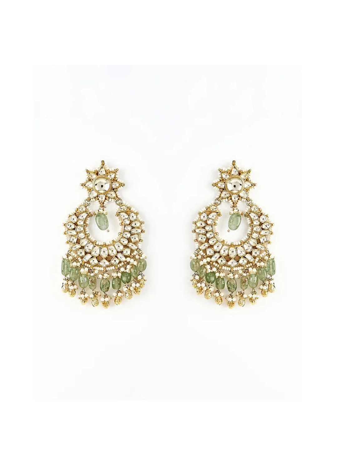 Gold Plated Green Kundan And Pearl Chandbali Earrings Vivinia by Vidhi Mehra - Fabilicious Fashion
