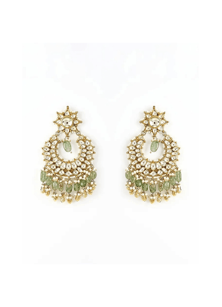 Gold Plated Green Kundan And Pearl Chandbali Earrings Vivinia by Vidhi Mehra - Fabilicious Fashion