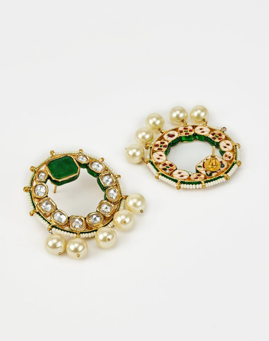 Gold Plated Green Kundan And Pearl Drop Earrings Vivinia by Vidhi Mehra - Fabilicious Fashion