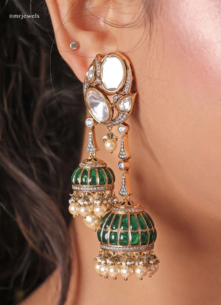 Gold Plated Green Kundan And Pearl Jhumka Mr Jewels - Fabilicious Fashion