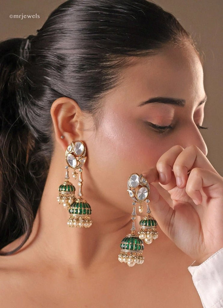 Gold Plated Green Kundan And Pearl Jhumka Mr Jewels - Fabilicious Fashion