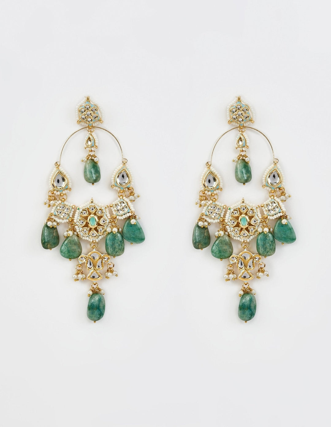 Gold Plated Green Kundan And Polki Dangler Earrings Vivinia by Vidhi Mehra - Fabilicious Fashion