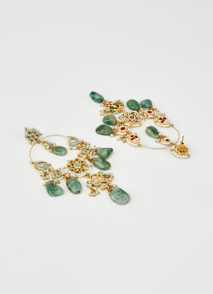 Gold Plated Green Kundan And Polki Dangler Earrings Vivinia by Vidhi Mehra - Fabilicious Fashion