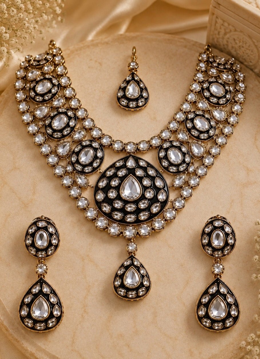 Vivinia By Vidhi Mehra Gold Plated Green Kundan And Polki Necklace SetFabilicious Fashion