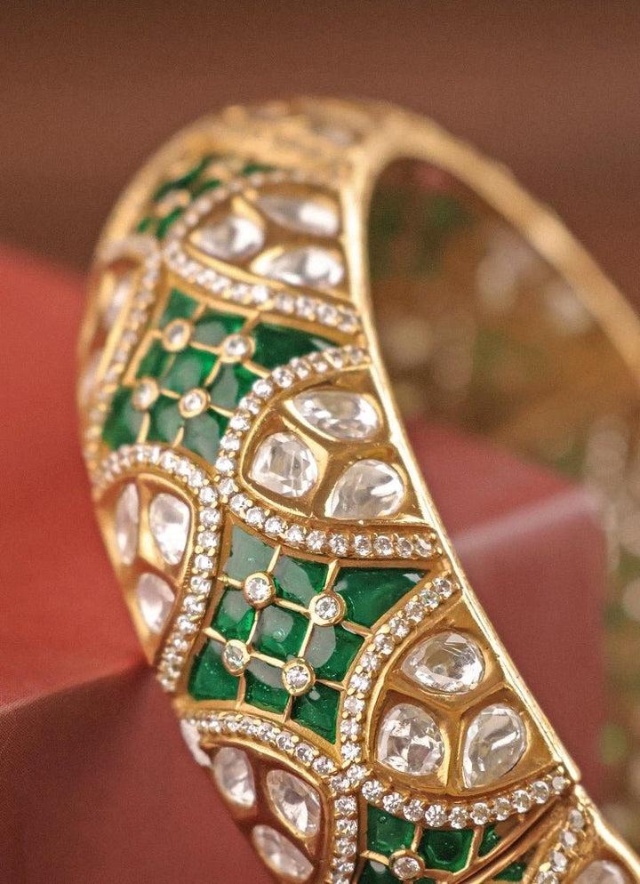 Mr Jewels Gold Plated Green Kundan And Zircon BanglesFabilicious Fashion
