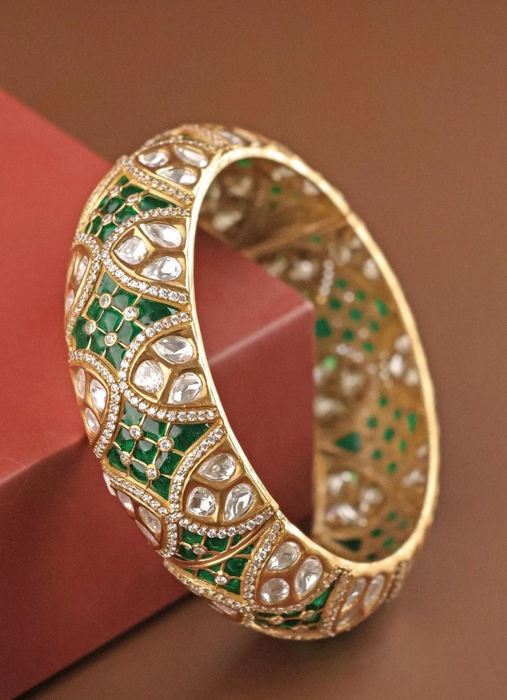 Mr Jewels Gold Plated Green Kundan And Zircon BanglesFabilicious Fashion