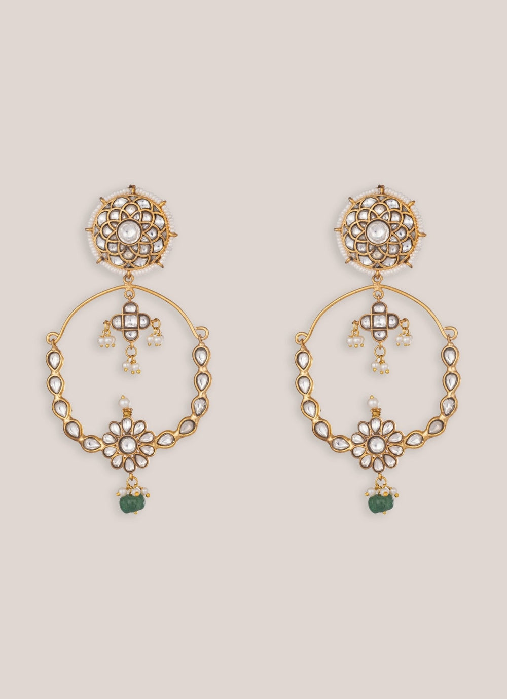 Zevar by Geeta Gold Plated Green Kundan Flower ChandbaaliFabilicious Fashion