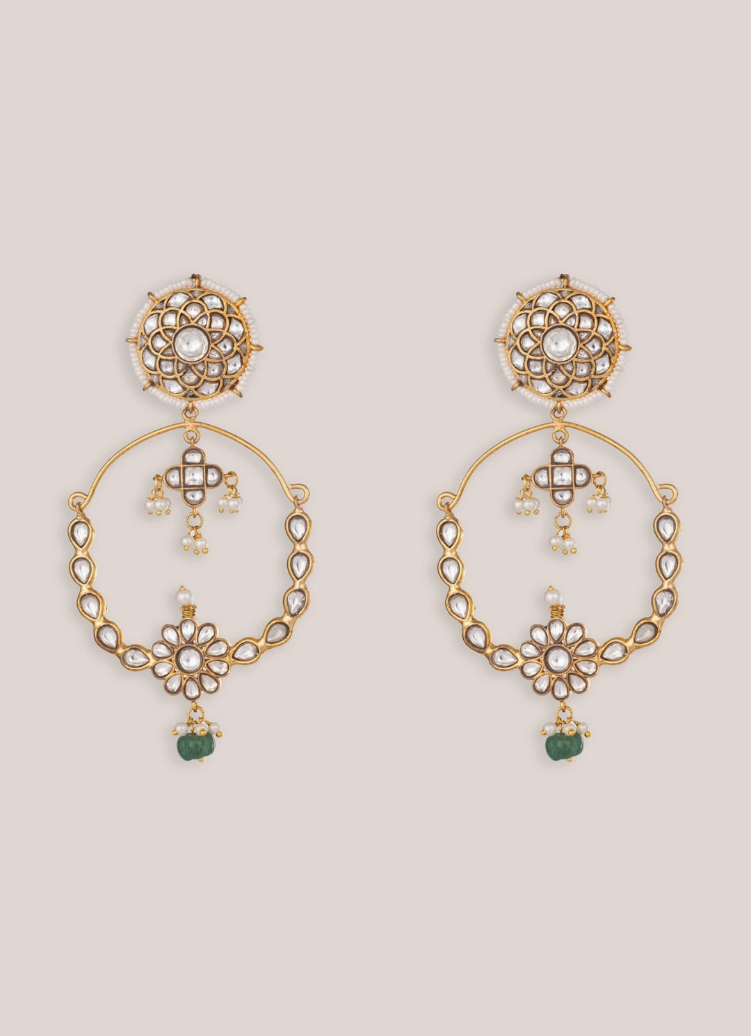 Zevar by Geeta Gold Plated Green Kundan Flower ChandbaaliFabilicious Fashion