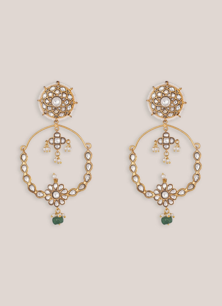 Zevar by Geeta Gold Plated Green Kundan Flower ChandbaaliFabilicious Fashion